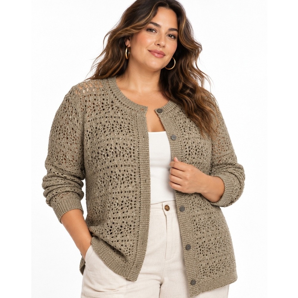 J. Jill Women 2X Open Stitch Cotton Cardigan Sweater Malt Multi NWT